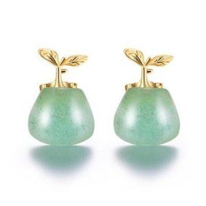Grass Sprout Natural Aventurine Stone Earrings | Grass Crystal Stone Earrings